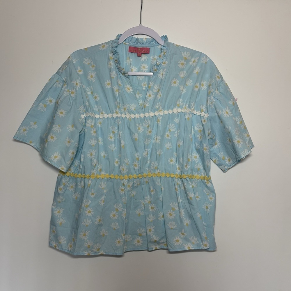 Simply Southern Daisy Print Blouse Size Small Baby Doll 70's Grandma-chic